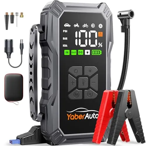 YaberAuto Starthilfe Powerbank mit Luftkompressor und 500 Lumen Notlicht