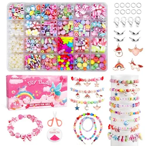 Amteker DIY Perlen Set für Mädchen, 24 Farben, Bastelset zum Armbänder Selber Machen, Geschenk für Kinder ab 4 Jahren