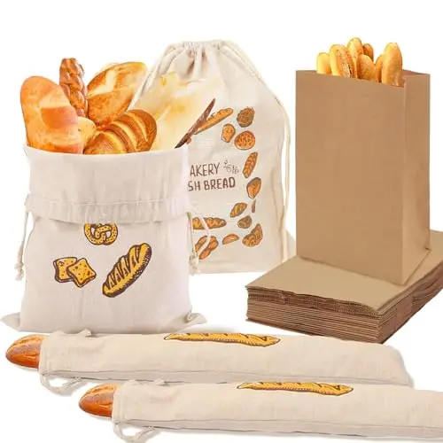 MOAMUN 34-teiliges Brotbeutel-Set: 4 Leinenbeutel und 30 Butterbrottüten für Brot, Obst und Snacks