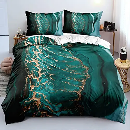 Luofanfei Marmor Bettwäsche 135x200 Grün Gold 3D Effekt Set für Einzelbett
