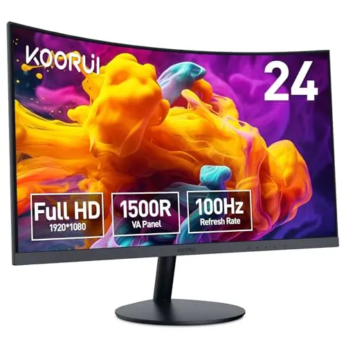 KOORUI Curved 23.6 Zoll Full HD Monitor mit 1500R Krümmung, Neigungsverstellung, Augenpflege, HDMI & VGA