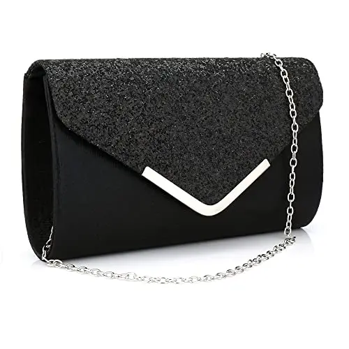 Milchstraße Damen Clutch Tasche Abendhandtasche mit Kette Schwarz