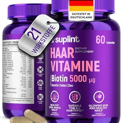 Haar Vitamine – Biotin 5000 mcg – 60 Kapseln – Für Haarwachstum & gegen Haarausfall