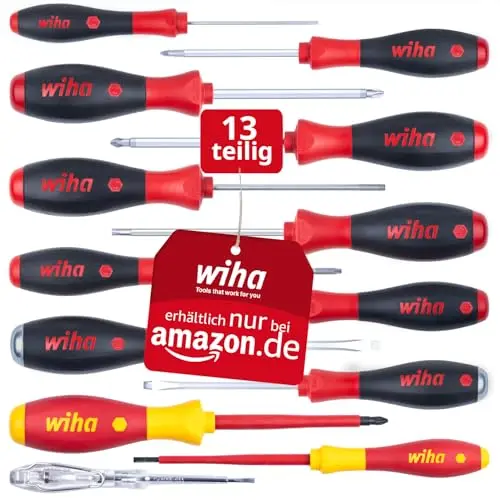 Wiha Schraubendreher Set 13-teilig für Elektriker, Profi & Heimwerker – inkl. Schlitz, Kreuz, Torx, Phasenprüfer (47176)