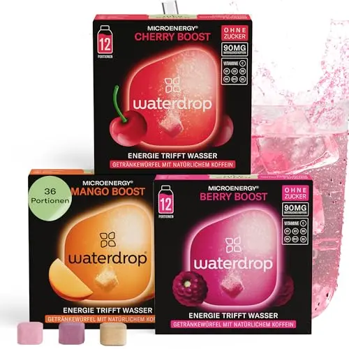 waterdrop® Microenergy Set, Energy Drink Pulver, Mango, Kirsche & Brombeere, Zuckerfrei & Kalorienarm