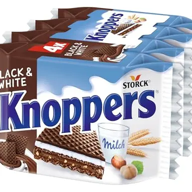 Knoppers Black and White – 4 x 25g – Gefüllte Waffelschnitte mit Nougatcremefüllung