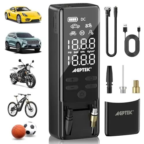 AGPTEK Kabellose Luftpumpe 150PSI - Wiederaufladbare Pumpe für Autos, Fahrräder & Bälle mit LED