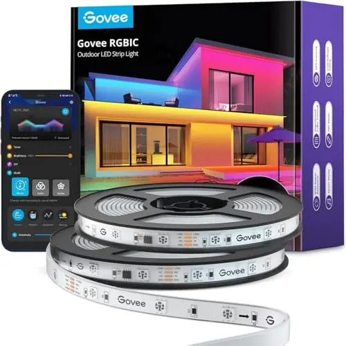 Govee 20m Outdoor LED Strip - IP65 Wasserdicht, Alexa-Kompatibel, RGBIC mit Musik-Sync für Balkon und Garten