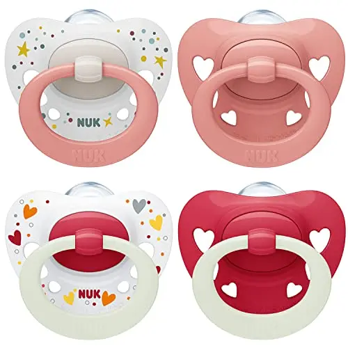 NUK Signature Day & Night Babyschnuller | 0-6 Monate | Leuchtet im Dunkeln | Herzen | 4 Stück