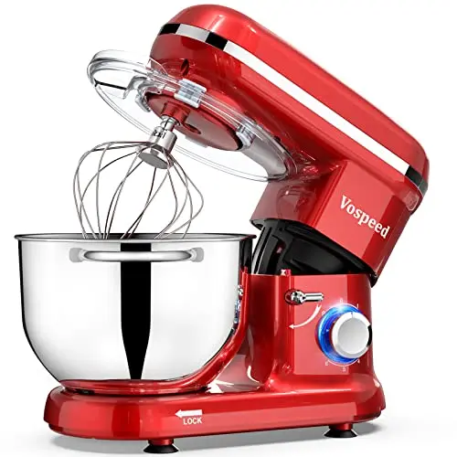 Vospeed Küchenmaschine 6 Geschwindigkeiten 6.2QT Schüssel, Rührbesen & Schneebesen (Rot)