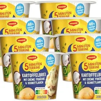 MAGGI 5 Minuten Terrine Kartoffelbrei mit Creme fraiche, Instant Kartoffelpüree, 8er Pack