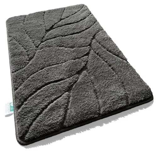 Flauschiger Badteppich - schnelltrocknend mit rutschhemmender Rückseite - Badematte Dunkelgrau (40 x 60 cm)