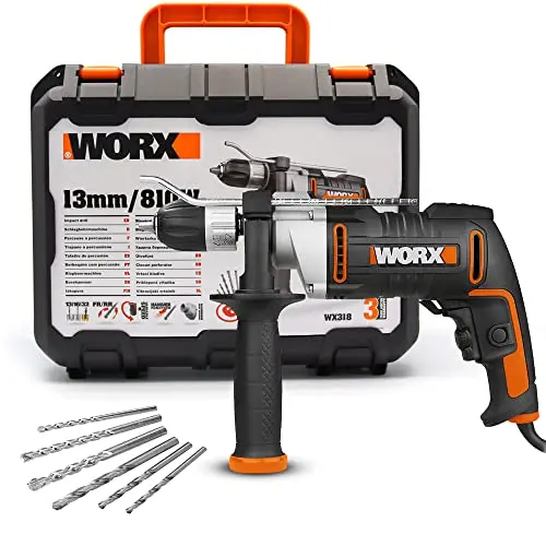 WORX WX318 Schlagbohrmaschine 810W mit Metallgehäuse und Drehzahlregulierung – Exaktes Bohren in Holz, Beton & Stahl