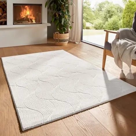 Taracarpet Boho Skandi Kurzflor Teppich, waschbar und pflegeleicht, Creme Düne 060x120 cm