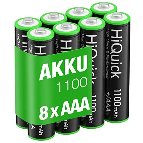 HiQuick AAA Akkus, 1100mAh wiederaufladbar, 8er Pack