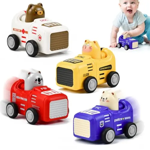 KLYKLL 4er Set Spielzeugautos - Drück & Los Fahrzeuge für Babys und Kleinkinder ab 1 Jahr