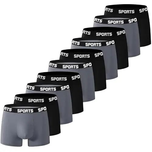 10 Herren Boxershorts, weich, atmungsaktiv, feuchtigkeitsableitend, schwarz/grau, Größe L