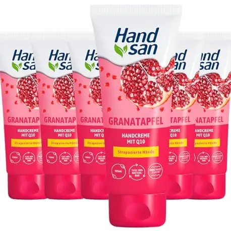 Handsan Granatapfel Handcreme mit Q10 - 6 x 90 ml, für geschmeidige Hände, vegan