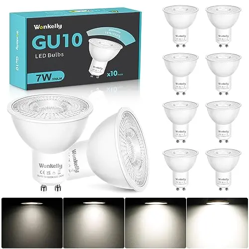 Wonkelly GU10 Dimmbar LED Lampe, 7W, 500LM, 10er Pack, Kaltweiß