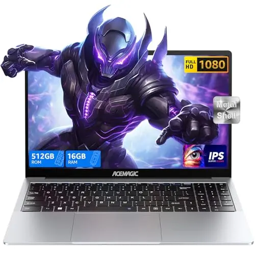 ACEMAGIC 15,6 Zoll FHD Laptop, 16 GB RAM, 512 GB SSD, Intel Quad-Core, Leicht, WiFi, Bluetooth 5.0, USB-C, HDMI (Silber)