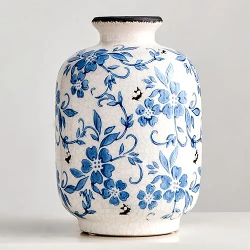 Blau-Weiße Keramikvase für Pampasgras und Deko im Chinoiserie-Stil, ideal für Wohnzimmer und Tischdekoration