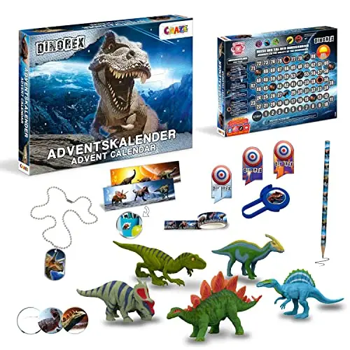 CRAZE DINOREX Dino Adventskalender 2026 für Kinder mit Dino-Figuren & Schreibwaren-Zubehör