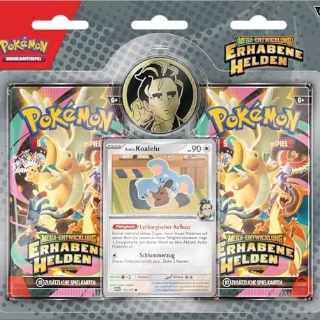 Pokémon-Sammelkartenspiel: Mega-Entwicklung Kollektion – Erhabene Helden (1 Promokarte, 1 Münze, 2 Boosterpacks)