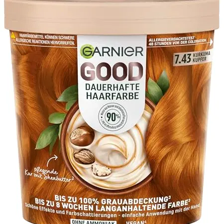 Garnier GOOD Haarfarbe 7.43 Kurkuma Kupfer – Ammoniakfrei, 100% Grauabdeckung