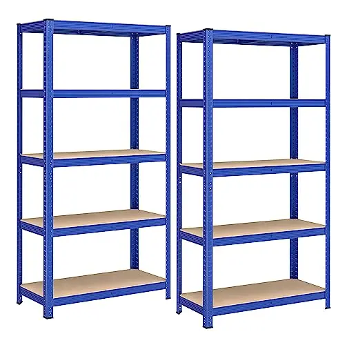 SONGMICS Schwerlastregal, 2er Set, 40x90x180 cm, blau, mit 5 verstellbaren Ablagen, jeweils bis 875 kg belastbar