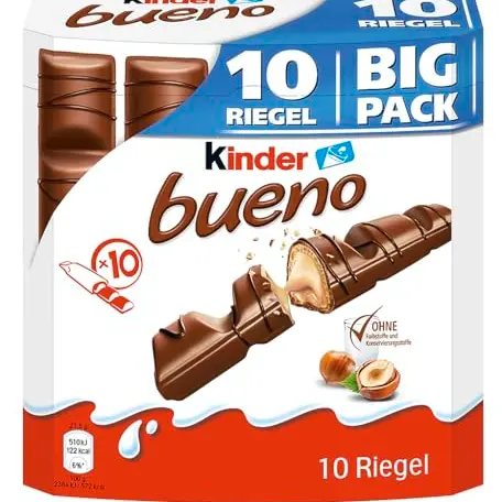 Kinder Bueno Big Pack – 10 Schokoriegel mit Waffel und Milch-Haselnuss-Creme
