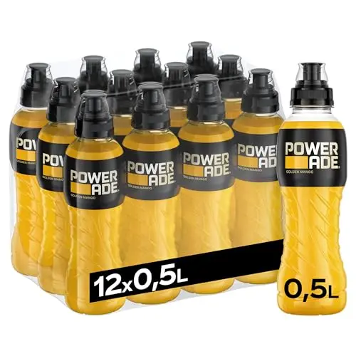 Powerade Golden Mango - Kalorienarmes Sportgetränk mit Elektrolyten, 500 ml (12er Pack)