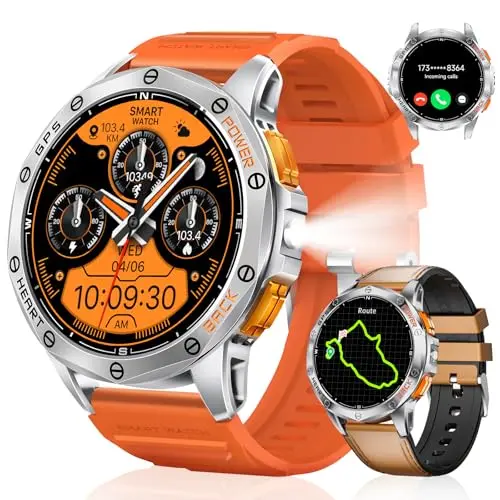 GPS Smartwatch für Herren, 1.43'' AMOLED Display, Fitnessuhr mit 10ATM Wasserdicht, 120+ Sportmodi, für Android/iOS