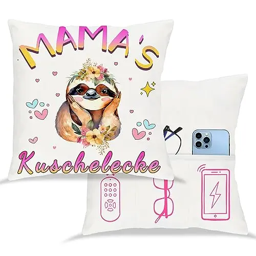 Tarklanda Mama Geschenk Kuschelecke Kissenbezug 45x45cm Weiß - Faultier Kissenbezug für Mama zum Geburtstag