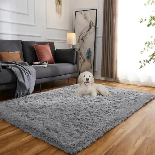 Evitany Flauschiger Teppich, Ultraweich, Waschbar, Hochflor, Grau, 160x230 cm, Ideal für Wohnzimmer, Schlafzimmer, Büro und Lounge