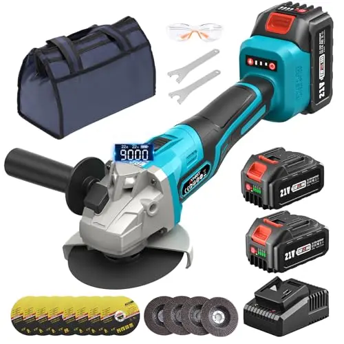 Avhrit Akku Winkelschleifer 125 mm, 21V mit 2 Akkus & Ladegerät, 9000RPM, inkl. 8 Trennscheiben