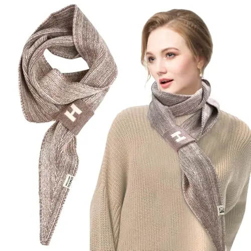 NAROSEBE Damen Gestrickter Winter Schal Khaki - Warmer, Flauschiger Strickschal für Frauen