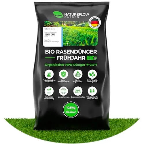 Bio Rasendünger Frühjahr - Organischer Dünger für gesunden Boden und sattgrünen Rasen - 10,5kg