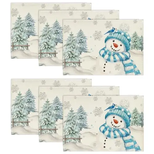 Artoid Mode Schneemann Platzsets 6er Set, 30x45cm, Weihnachts Tischset für Küche und Party