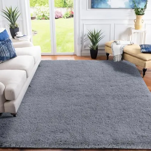 Hochflor Teppich für Wohnzimmer und Schlafzimmer, flauschig und waschbar, 160x230 cm, Grau