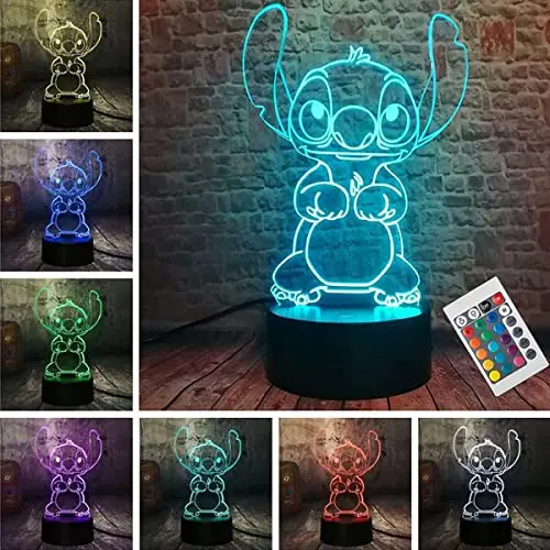 ZTZK Stitch Lampe - 3D LED Nachtlicht mit Fernbedienung, 16 Farben, ideal für Weihnachten & Kinderzimmer Dekoration