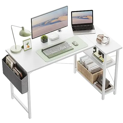 CubiCubi 100cm Schreibtisch mit Ablagefächern, L-förmiger Eckschreibtisch in Weiß
