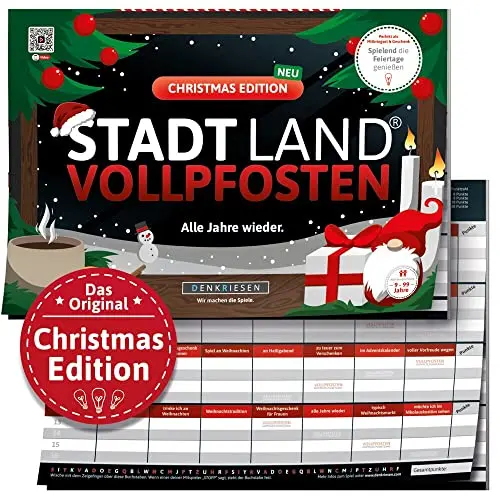 DENKRIESEN Stadt Land VOLLPFOSTEN® Christmas Edition - Familienspiel für alle ab 9 Jahren, Weihnachtsspiel, Adventskalenderfüllung, Wichtelgeschenk