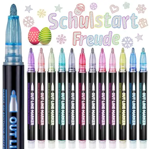 Lenski Glitzerstifte Set mit 12 Metallic-Gelstiften für Kinder, ideal als Einschulungsgeschenk für Mädchen, Basteln und Kreativität