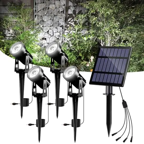 T-SUNUS Solar Gartenstrahler, wasserdicht, 2 Helligkeitsmodi, Auto ON/OFF für Garten, Hof und Gehweg