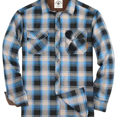 TARAINYA Herren Flanellhemd Langarm Kariert Holzfällerhemd Oktoberfest Regular Fit Blau/Khaki/Schwarz