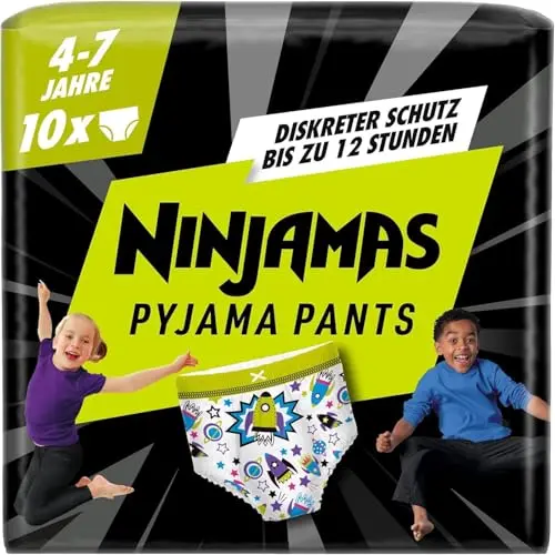 Ninjamas Pyjama Pants Raumschiff, 10 Nachthöschen, für 7 Jahre (17-30 kg), Auslaufschutz