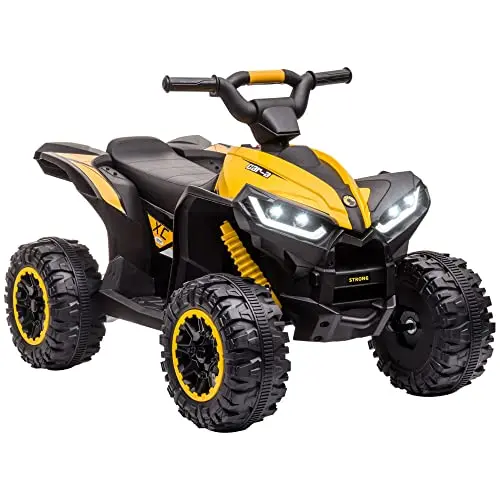 HOMCOM Kinder Elektro-Quad 12V, 3-6 km/h, mit Musik, USB, Hupe & LED, für 3-5 Jahre, Gelb