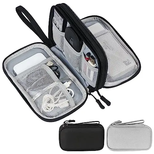 Skycase 2er Set Kabeltasche - Organizer für USB Kabel und Elektronik Zubehör, 8.3"x5"x2.6" (Schwarz+Grau)