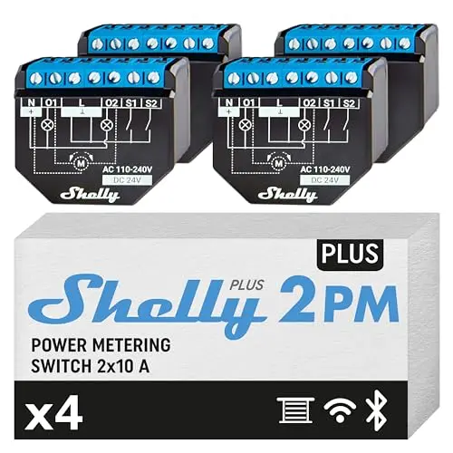 Shelly Plus 2 PM - Smart Wlan Relais Schalter für Rolläden mit Stromverbrauchsmessung (4er Pack)