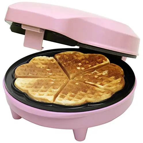 Bestron Waffeleisen für herzförmige Waffeln im Retro Design, 700 Watt, Farbe: Rosa
